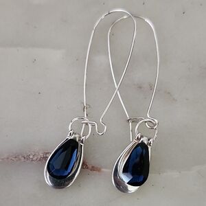 ALM SOHO Elegant Silver Tone and Blue Stone Teardrop Earrings